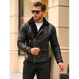 Oliggopol Erkek Siyah Napa Deri Mont Içi Komple Kürklü Deri Mont & Kaban - 01-Siyah - 2XL