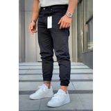 Oliggopol Erkek Siyah Paçası Lastikli Likrasız Boyfriend Jogger Kot Pantolon