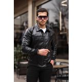 Oliggopol Erkek Siyah Slim Fit Pilot Deri Ceket