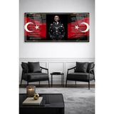Olinpa Kırılmaz Cam Duvar Saati , Hem Tablo Hem Saat Atatürk Istiklal Marşı Gençliğe Hitabe Tasarım Ev Ofis Hediyesi - 50 x 110 cm - Siyah