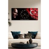 Olinpa KIRILMAZ CAM DUVAR SAATİ, HEM TABLO HEM SAAT ATATÜRK TÜRK BAYRAKLI EV OFİS HEDİYESİ