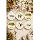Oliva 6’Lı Seramik Tatlı Tabağı Seti 16 Cm – Zeytin Desenli Pasta Ve Sunum Tabağı