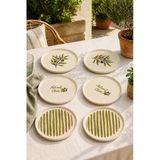 Oliva 6’Lı Stackable Seramik Pasta Tabağı Seti 20 Cm Zeytin Desenli Tatlı Ve Servis Tabağı