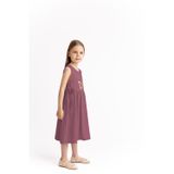 Oliven The Kid Önü Nakışlı Yandan Bağlamalı Keten Elbise Mürdüm