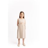 Oliven The Kid Önü Nakışlı Yandan Bağlamalı Keten Elbise Naturel