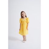 Oliven The Kid Sarı Robadan Fırfır Büzgülü Kolları Lastikli Poplin Kız Çocuk Elbise - 3 - 4 Yaş