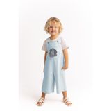 Oliven The Kid Unisex Tüğ Nakışlı Keten Salopet Mavi