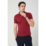 Olivia Coonless Erkek Kısa Kol Slim Fit Kırmızı Gömlek - 2XL