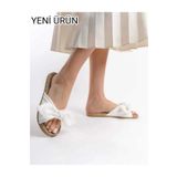 oliviashoes Beyaz Kurdele Kadın Terlik Kaymaz Taban Havuz Deniz Plaj Terliği