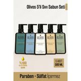 Olivos Zeytinyağı Bazlı 5’li Sıvı Sabun Seti | Paraben, Sls & Sles Içermeyen Nazik Temizlik | 5 × 500 ml - Krem