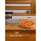 Olivya 3lü Lüx Delikli Pizza Lahmacun Pide Tepsisi - 36 cm - Gümüş