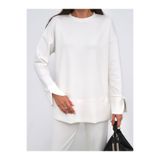 OLİZZA Kadın Beyaz Yırtmaç Detaylı Modal Kumaş Tesettür Oversize Basic Tunik Uzun Kollu Sweat