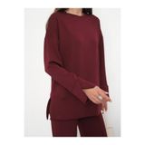 OLİZZA Kadın Bordo Yırtmaç Detaylı Modal Kumaş Tesettür Oversize Basic Tunik Uzun Kollu Sweat