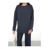 OLİZZA Kadın Füme Yırtmaç Detaylı Modal Kumaş Oversize Tesettür Basic Tunik Uzun Kollu Sweat