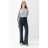 Olizza Kadın Modal Bol Paça Çımalı Yüksek Bel Beli Lastikli Yumuşak Dokulu Likralı Pantolon - Füme - 3XL