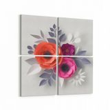 Olla 11622K4 Çiçek Görseli Kare 4 Parça 65x65 cm Kanvas Tablo