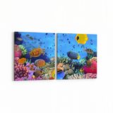 Olla 12061K2Y Akvaryum Balık Görseli Kare 2 Parça Yatay 65x30 cm Kanvas Tablo