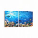 Olla 12062K2Y Akvaryum Balık Görseli Kare 2 Parça Yatay 65x30 cm Kanvas Tablo