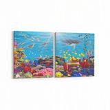 Olla 12063K2Y Akvaryum Balık Görseli Kare 2 Parça Yatay 65x30 cm Kanvas Tablo