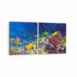Olla 12065K2Y Akvaryum Balık Görseli Kare 2 Parça Yatay 65x30 cm Kanvas Tablo