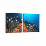 Olla 12079K2Y Akvaryum Balık Görseli Kare 2 Parça Yatay 65x30 cm Kanvas Tablo