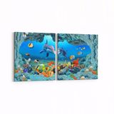 Olla 12082K2Y Akvaryum Balık Görseli Kare 2 Parça Yatay 65x30 cm Kanvas Tablo