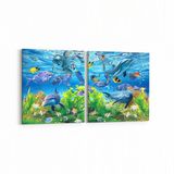 Olla 12083K2Y Akvaryum Balık Görseli Kare 2 Parça Yatay 65x30 cm Kanvas Tablo