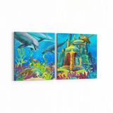 Olla 12084K2Y Akvaryum Balık Görseli Kare 2 Parça Yatay 65x30 cm Kanvas Tablo