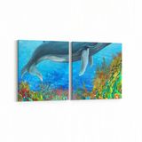 Olla 12085K2Y Akvaryum Balık Görseli Kare 2 Parça Yatay 65x30 cm Kanvas Tablo