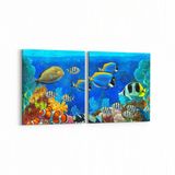 Olla 12087K2Y Akvaryum Balık Görseli Kare 2 Parça Yatay 65x30 cm Kanvas Tablo