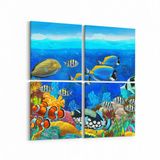 Olla 12087K4 Akvaryum Balık Görseli Kare 4 Parça 65x65 cm Kanvas Tablo