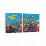 Olla 12091K2Y Akvaryum Balık Görseli Kare 2 Parça Yatay 65x30 cm Kanvas Tablo