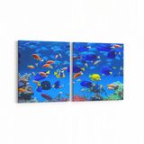 Olla 12093K2Y Akvaryum Balık Görseli Kare 2 Parça Yatay 65x30 cm Kanvas Tablo
