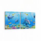 Olla 12094K2Y Akvaryum Balık Görseli Kare 2 Parça Yatay 65x30 cm Kanvas Tablo