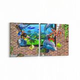 Olla 12095K2Y Akvaryum Balık Görseli Kare 2 Parça Yatay 65x30 cm Kanvas Tablo