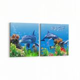 Olla 12102K2Y Akvaryum Balık Görseli Kare 2 Parça Yatay 65x30 cm Kanvas Tablo