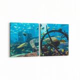 Olla 12107K2Y Akvaryum Balık Görseli Kare 2 Parça Yatay 65x30 cm Kanvas Tablo