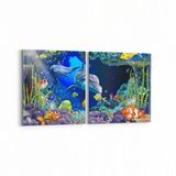 Olla 12110K2Y Akvaryum Balık Görseli Kare 2 Parça Yatay 65x30 cm Kanvas Tablo