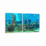 Olla 12114K2Y Akvaryum Balık Görseli Kare 2 Parça Yatay 65x30 cm Kanvas Tablo