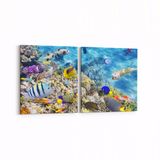 Olla 12127K2Y Akvaryum Balık Görseli Kare 2 Parça Yatay 65x30 cm Kanvas Tablo