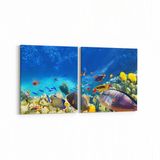 Olla 12128K2Y Akvaryum Balık Görseli Kare 2 Parça Yatay 65x30 cm Kanvas Tablo