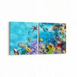 Olla 12129K2Y Akvaryum Balık Görseli Kare 2 Parça Yatay 65x30 cm Kanvas Tablo