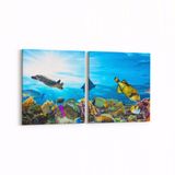 Olla 12132K2Y Akvaryum Balık Görseli Kare 2 Parça Yatay 65x30 cm Kanvas Tablo