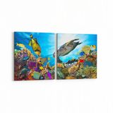 Olla 12133K2Y Akvaryum Balık Görseli Kare 2 Parça Yatay 65x30 cm Kanvas Tablo