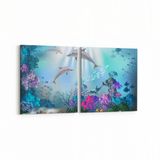 Olla 12134K2Y Akvaryum Balık Görseli Kare 2 Parça Yatay 65x30 cm Kanvas Tablo