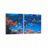 Olla 12139K2Y Akvaryum Balık Görseli Kare 2 Parça Yatay 65x30 cm Kanvas Tablo