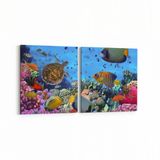 Olla 12141K2Y Akvaryum Balık Görseli Kare 2 Parça Yatay 65x30 cm Kanvas Tablo