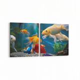 Olla 12145K2Y Akvaryum Balık Görseli Kare 2 Parça Yatay 65x30 cm Kanvas Tablo