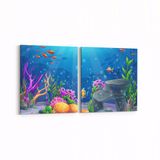 Olla 12146K2Y Akvaryum Balık Görseli Kare 2 Parça Yatay 65x30 cm Kanvas Tablo