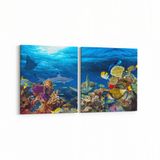Olla 12158K2Y Akvaryum Balık Görseli Kare 2 Parça Yatay 65x30 cm Kanvas Tablo